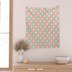 Mid Century Modern Atomic Stars Soft Pastel Teal Blush Retro Checkered Starburst Pattern Wall Tapestry Gallery Image 2