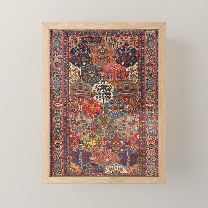 Antique Bakhtiari Oriental Jewel Persian Carpet Mini Art Print Gallery Image 1