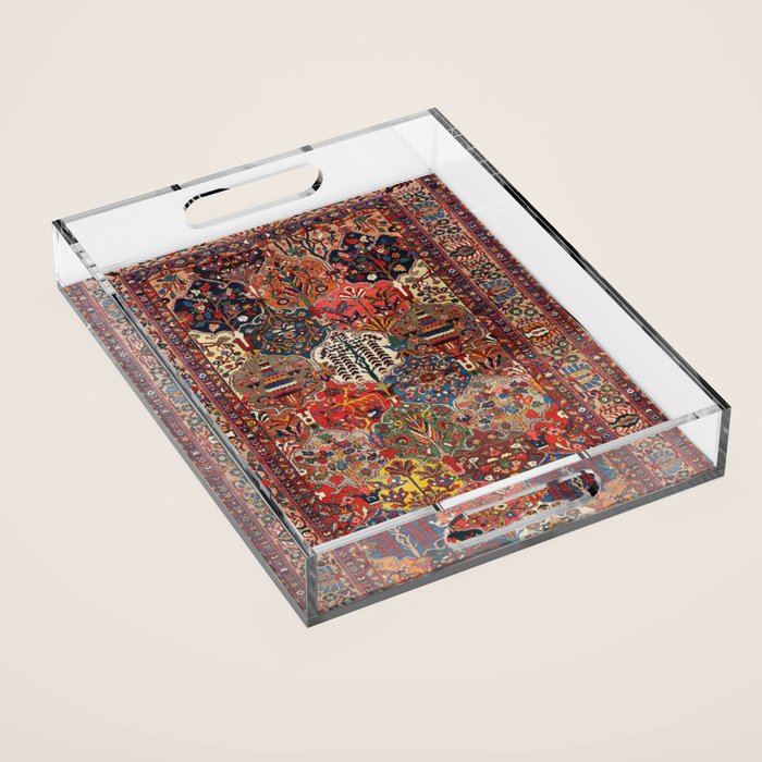 Antique Bakhtiari Oriental Jewel Persian Carpet Acrylic Tray Gallery Image 1
