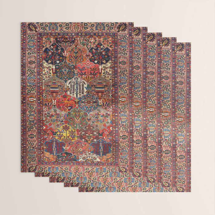 Antique Bakhtiari Oriental Jewel Persian Carpet Wrapping Paper Gallery Image 3