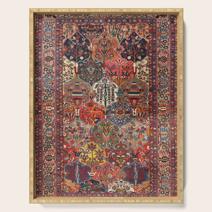 Antique Bakhtiari Oriental Jewel Persian Carpet Serving Tray Gallery Image 1