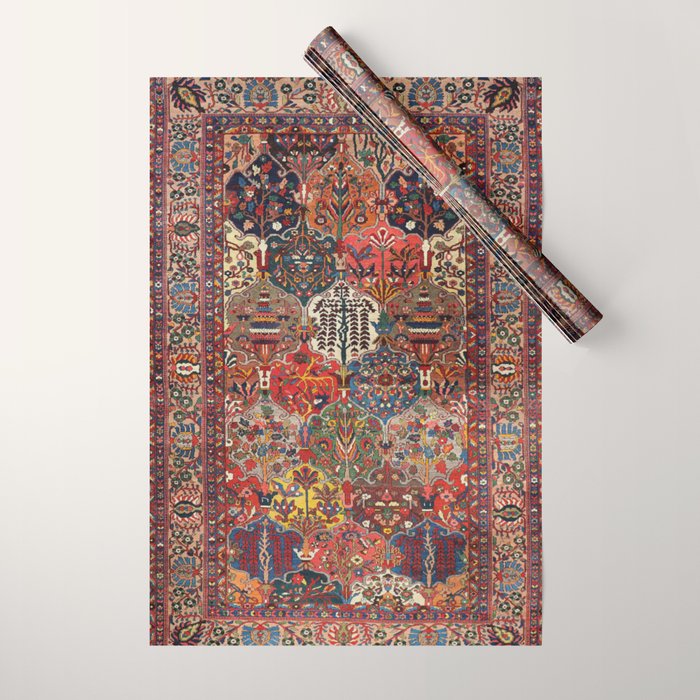 Antique Bakhtiari Oriental Jewel Persian Carpet Wrapping Paper Gallery Image 1