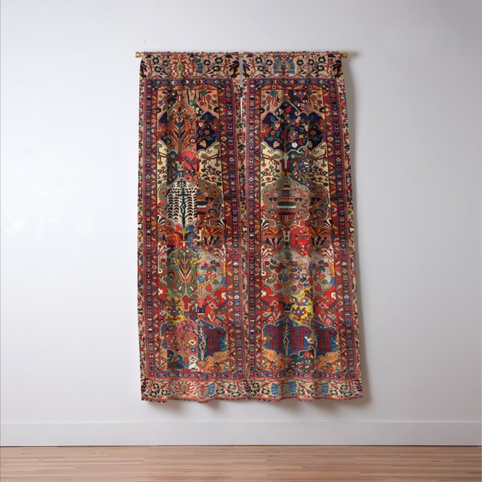 Antique Bakhtiari Oriental Jewel Persian Carpet Window Curtain Gallery Image 3