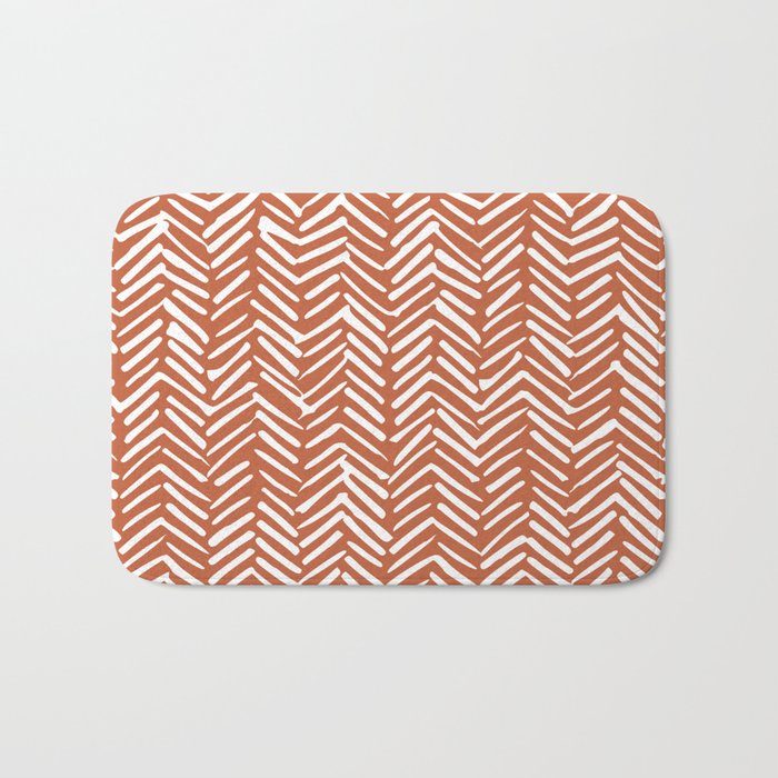 Boho, Abstract, Herringbone, Pattern, Terracotta Bath Mat Gallery Image 1