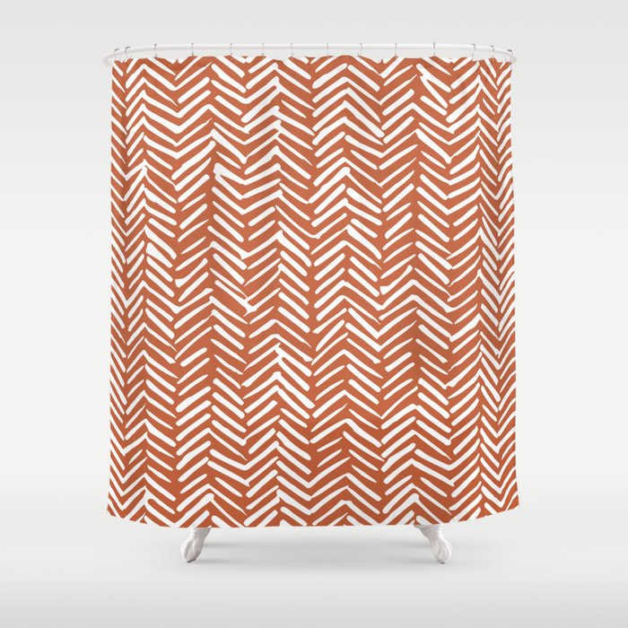Boho, Abstract, Herringbone, Pattern, Terracotta Shower Curtain Gallery Image 1