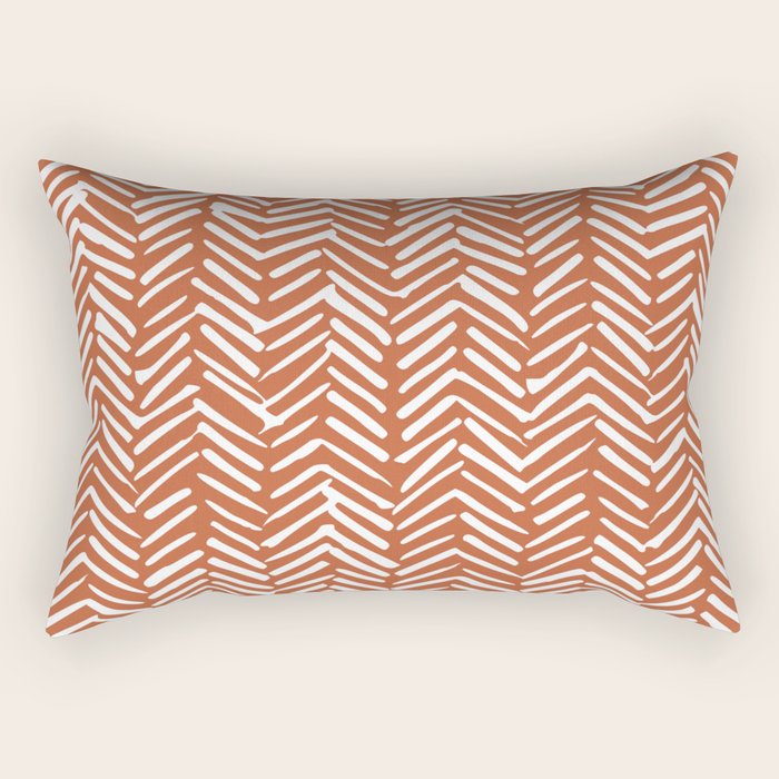 Boho, Abstract, Herringbone, Pattern, Terracotta Rectangular Pillow Gallery Image 1