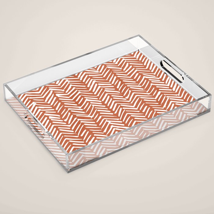 Boho, Abstract, Herringbone, Pattern, Terracotta Acrylic Tray Gallery Image 1