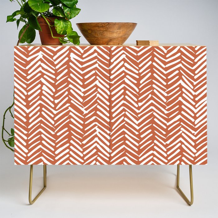 Boho, Abstract, Herringbone, Pattern, Terracotta Credenza Gallery Image 1