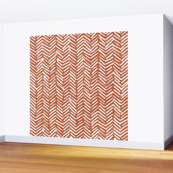 Boho, Abstract, Herringbone, Pattern, Terracotta Wall Mural Gallery Image 2