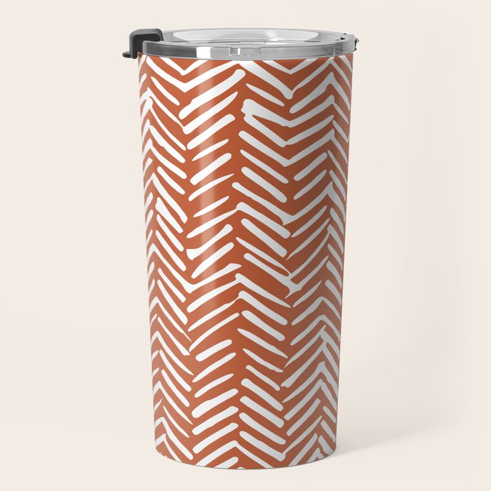 Boho, Abstract, Herringbone, Pattern, Terracotta Travel Mug Gallery Image 3