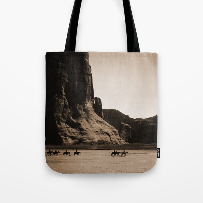 Canyon de Chelly - Chinle, Arizona - Navajo Indians on Horseback by Edward Curtis Tote Bag Gallery Image 1