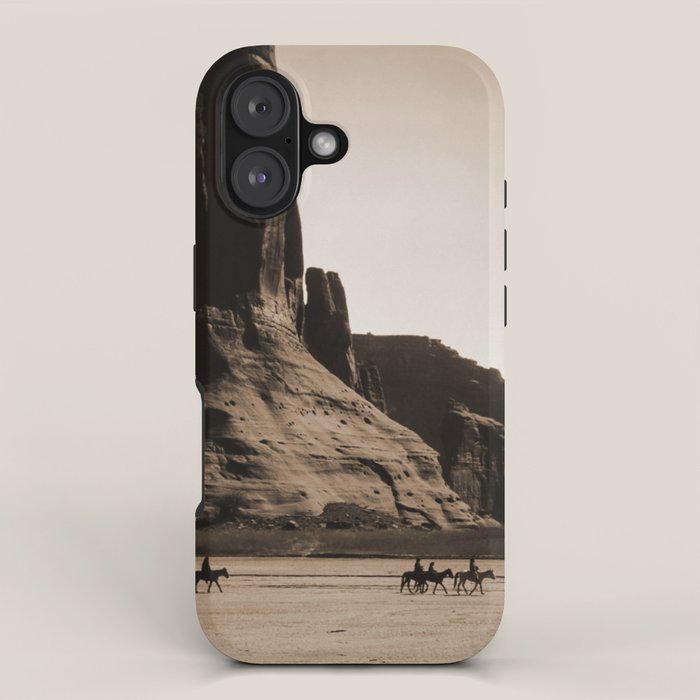 Canyon de Chelly - Chinle, Arizona - Navajo Indians on Horseback by Edward Curtis iPhone Case Gallery Image 1