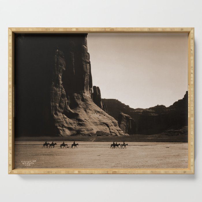 Canyon de Chelly - Chinle, Arizona - Navajo Indians on Horseback by Edward Curtis Serving Tray Gallery Image 1