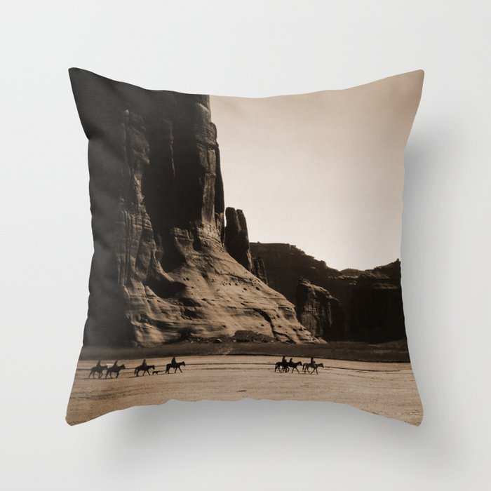 Canyon de Chelly - Chinle, Arizona - Navajo Indians on Horseback by Edward Curtis Throw Pillow Gallery Image 6