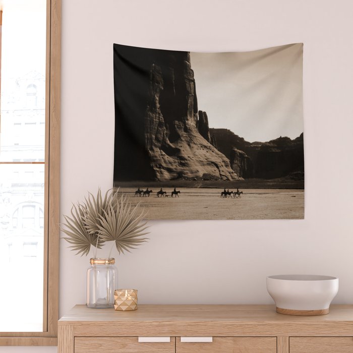 Canyon de Chelly - Chinle, Arizona - Navajo Indians on Horseback by Edward Curtis Wall Tapestry Gallery Image 2