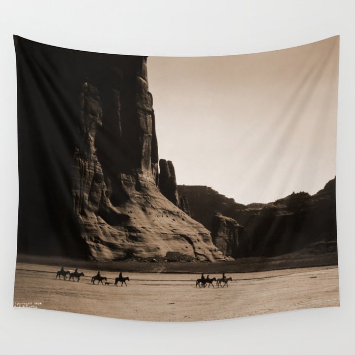 Canyon de Chelly - Chinle, Arizona - Navajo Indians on Horseback by Edward Curtis Wall Tapestry Gallery Image 4
