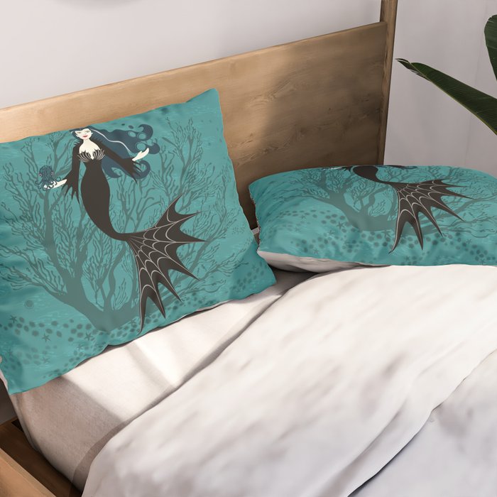 Vampire Mermaid on Aqua Pillow Sham Gallery Image 2