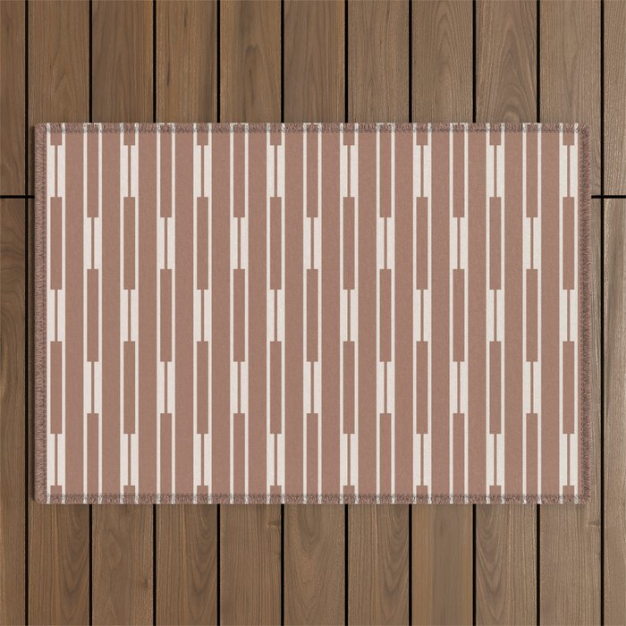 Geo Chain Vertical Block Stripe Pattern Inspired by PANTONE 17 1230 Color of the Year Mocha Mousse Outdoor Rug Gallery Image 1