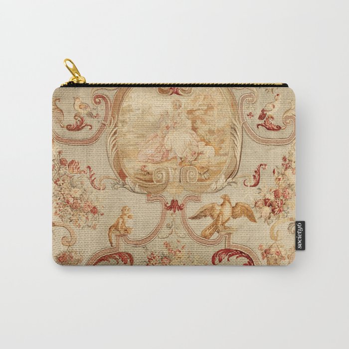 Antique 18th Century Romantic Floral French Aubusson Tapestry Carry All Pouch Gallery Image 1