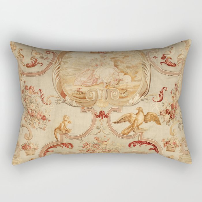 Antique 18th Century Romantic Floral French Aubusson Tapestry Rectangular Pillow Gallery Image 1