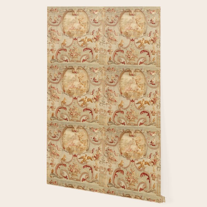 Antique 18th Century Romantic Floral French Aubusson Tapestry Wallpaper Gallery Image 2