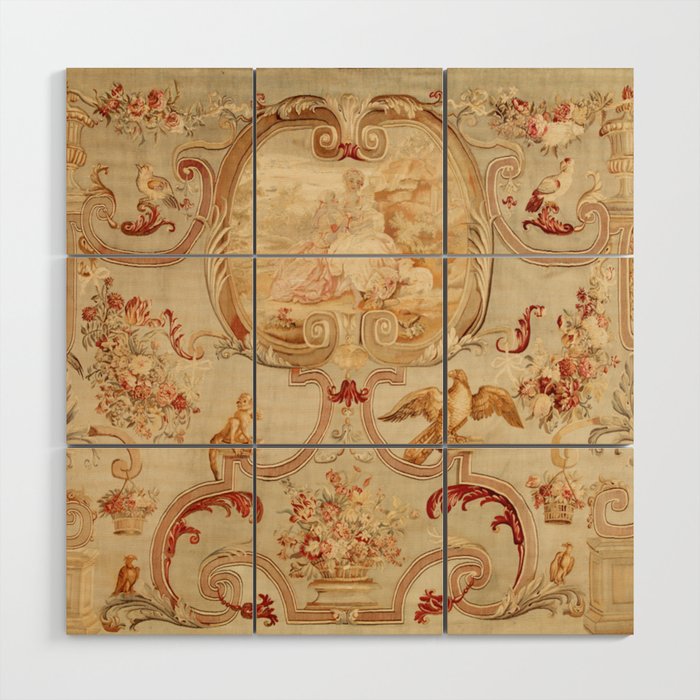 Antique 18th Century Romantic Floral French Aubusson Tapestry Wood Wall Art Gallery Image 1