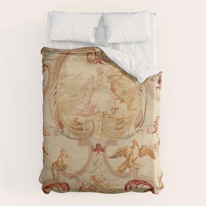 Antique 18th Century Romantic Floral French Aubusson Tapestry Duvet Cover Gallery Image 1