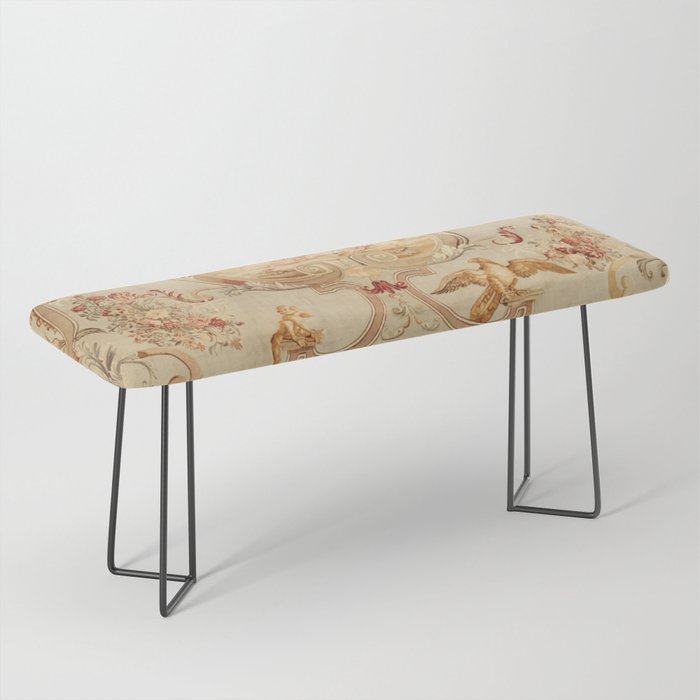 Antique 18th Century Romantic Floral French Aubusson Tapestry Bench Gallery Image 1