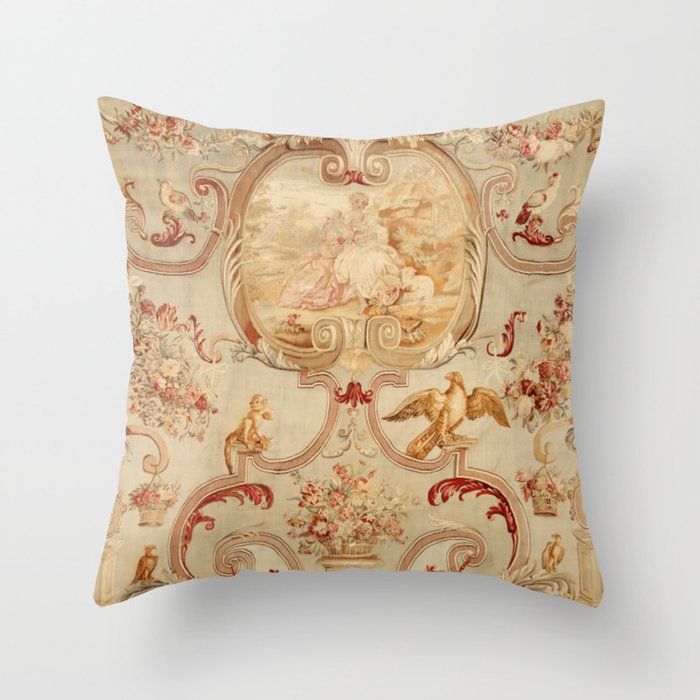 Antique 18th Century Romantic Floral French Aubusson Tapestry Throw Pillow Gallery Image 6