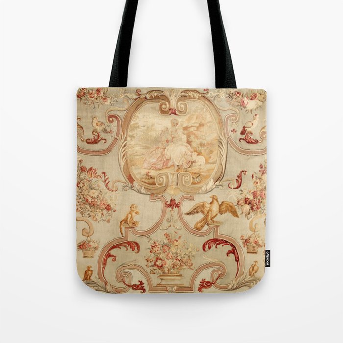Antique 18th Century Romantic Floral French Aubusson Tapestry Tote Bag Gallery Image 1