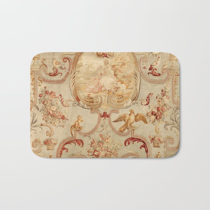 Antique 18th Century Romantic Floral French Aubusson Tapestry Bath Mat Gallery Image 1