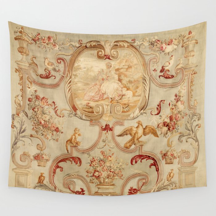 Antique 18th Century Romantic Floral French Aubusson Tapestry Wall Tapestry Gallery Image 4