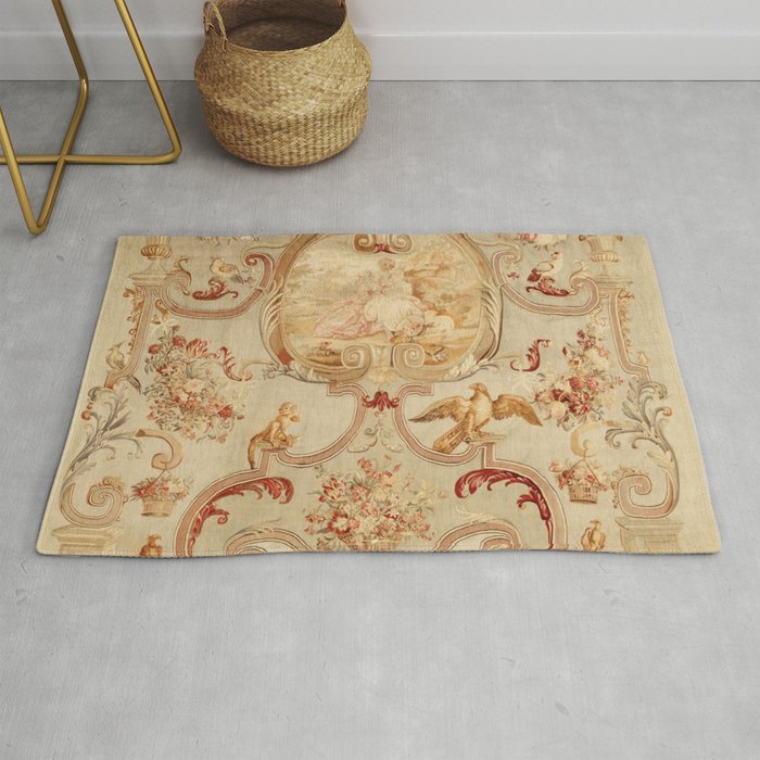 Antique 18th Century Romantic Floral French Aubusson Tapestry Rug Gallery Image 1