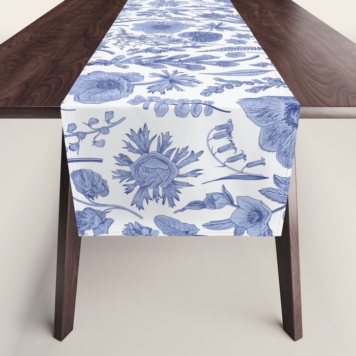 Meadow Magic Blooming Blue & White Wild Flower Floral Table Runner Gallery Image 1