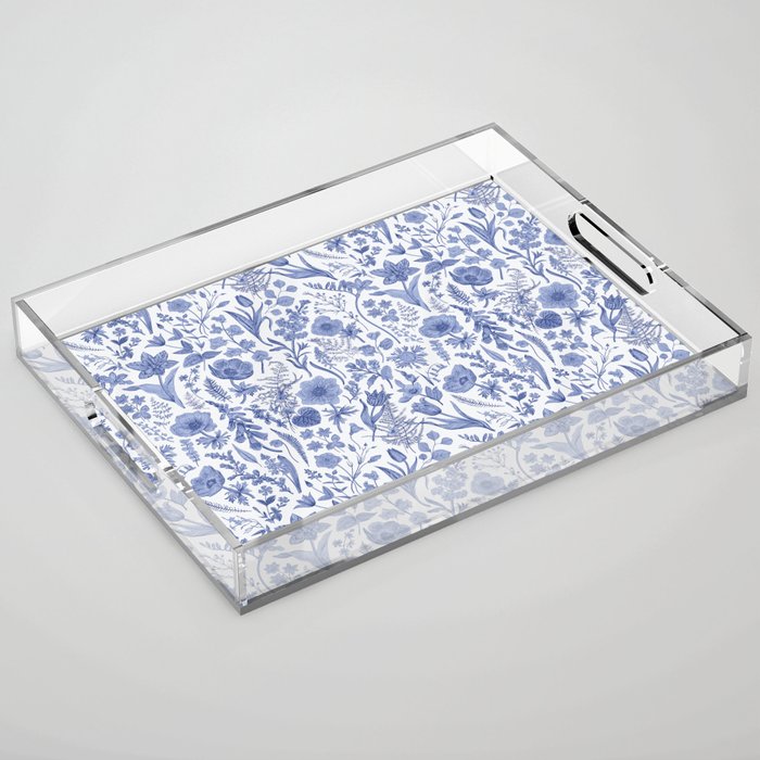 Meadow Magic Blooming Blue & White Wild Flower Floral Acrylic Tray Gallery Image 1