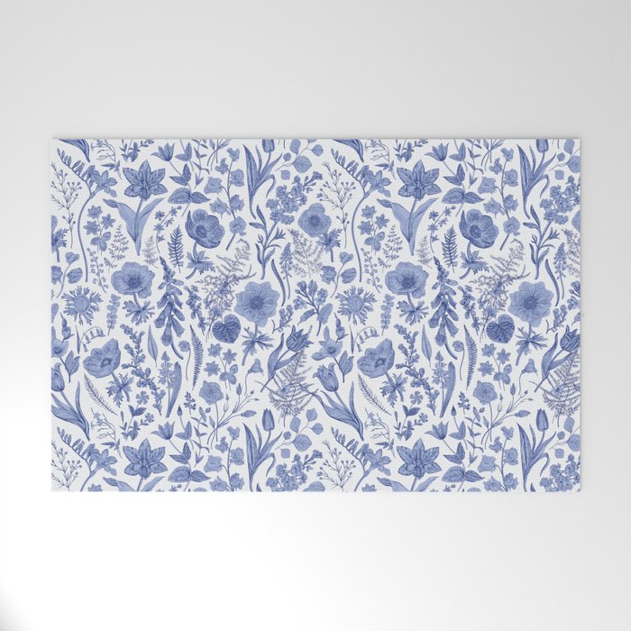 Meadow Magic Blooming Blue & White Wild Flower Floral Welcome Mat Gallery Image 1