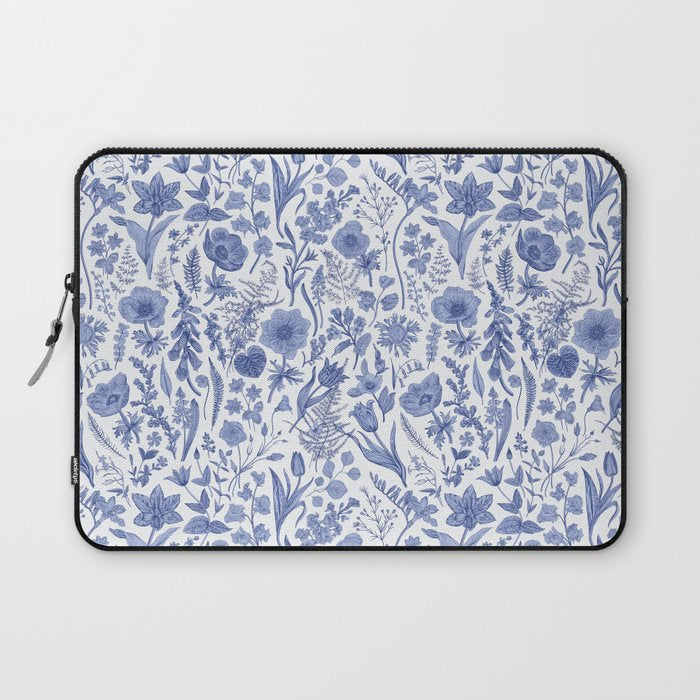 Meadow Magic Blooming Blue & White Wild Flower Floral Laptop Sleeve Gallery Image 1