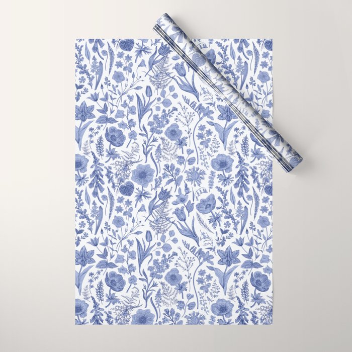 Meadow Magic Blooming Blue & White Wild Flower Floral Wrapping Paper Gallery Image 1