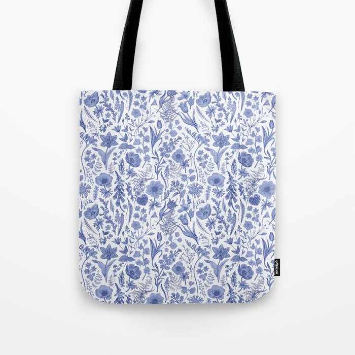 Meadow Magic Blooming Blue & White Wild Flower Floral Tote Bag Gallery Image 1