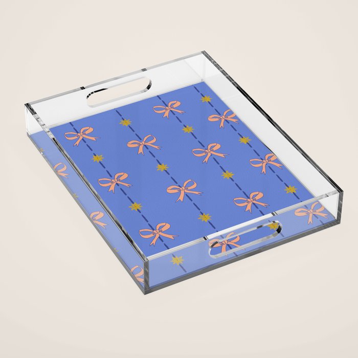 Cute Hair Bows & Stars in Sky Blue & Peach Acrylic Tray Gallery Image 1