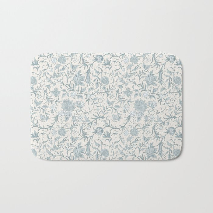 Hand Drawn Jacobean Floral - Teal Beige Bath Mat Gallery Image 1