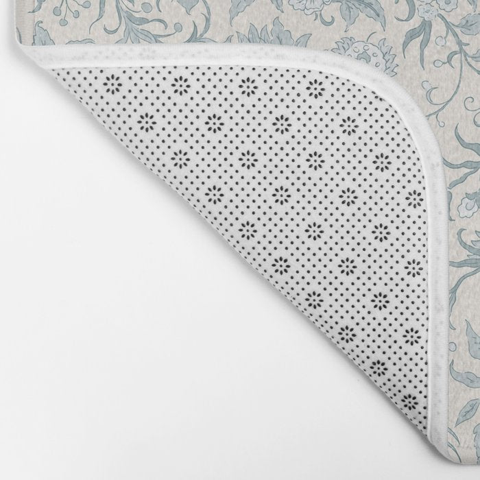 Hand Drawn Jacobean Floral - Teal Beige Bath Mat Gallery Image 2