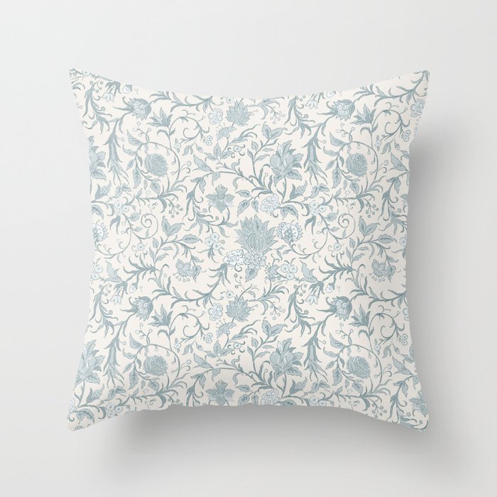 Hand Drawn Jacobean Floral - Teal Beige Throw Pillow Gallery Image 1
