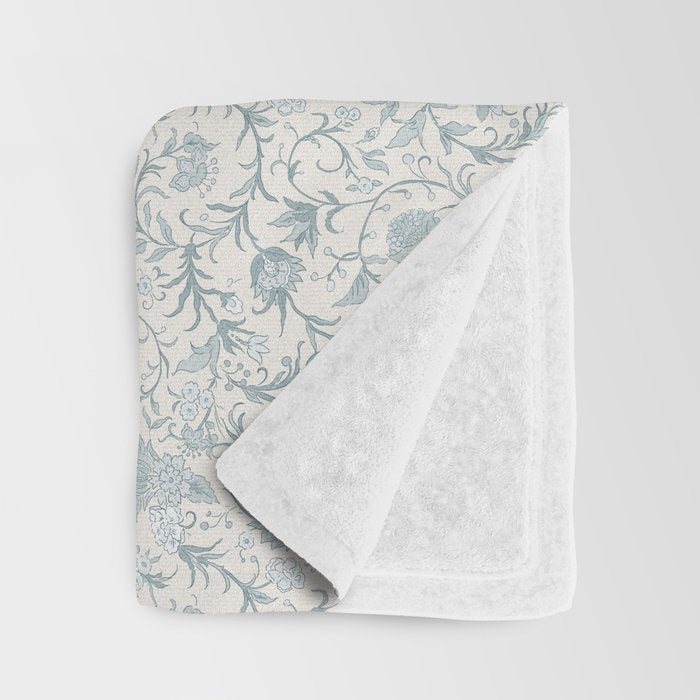 Hand Drawn Jacobean Floral - Teal Beige Throw Blanket Gallery Image 3
