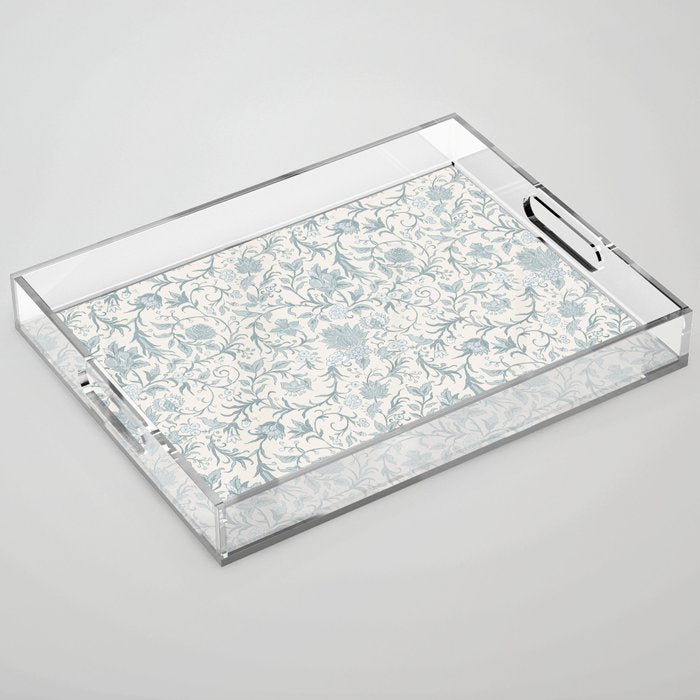 Hand Drawn Jacobean Floral - Teal Beige Acrylic Tray Gallery Image 1