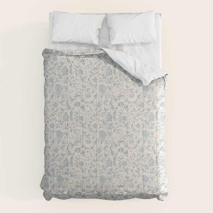 Hand Drawn Jacobean Floral - Teal Beige Comforter Gallery Image 6