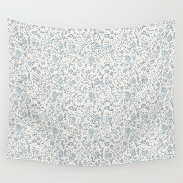 Hand Drawn Jacobean Floral - Teal Beige Wall Tapestry Gallery Image 4