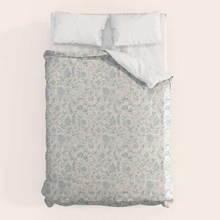 Hand Drawn Jacobean Floral - Teal Beige Duvet Cover Gallery Image 6