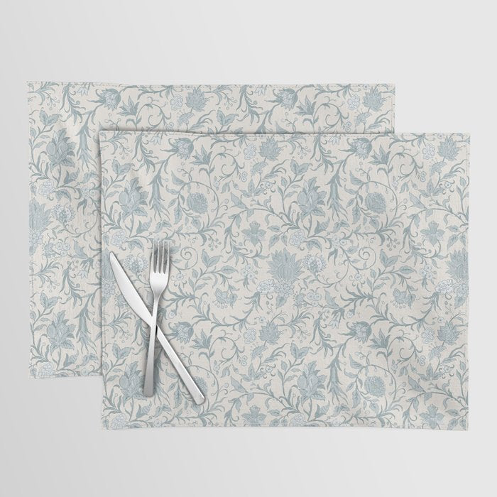 Hand Drawn Jacobean Floral - Teal Beige Placemat Gallery Image 1