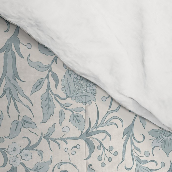 Hand Drawn Jacobean Floral - Teal Beige Comforter Gallery Image 4